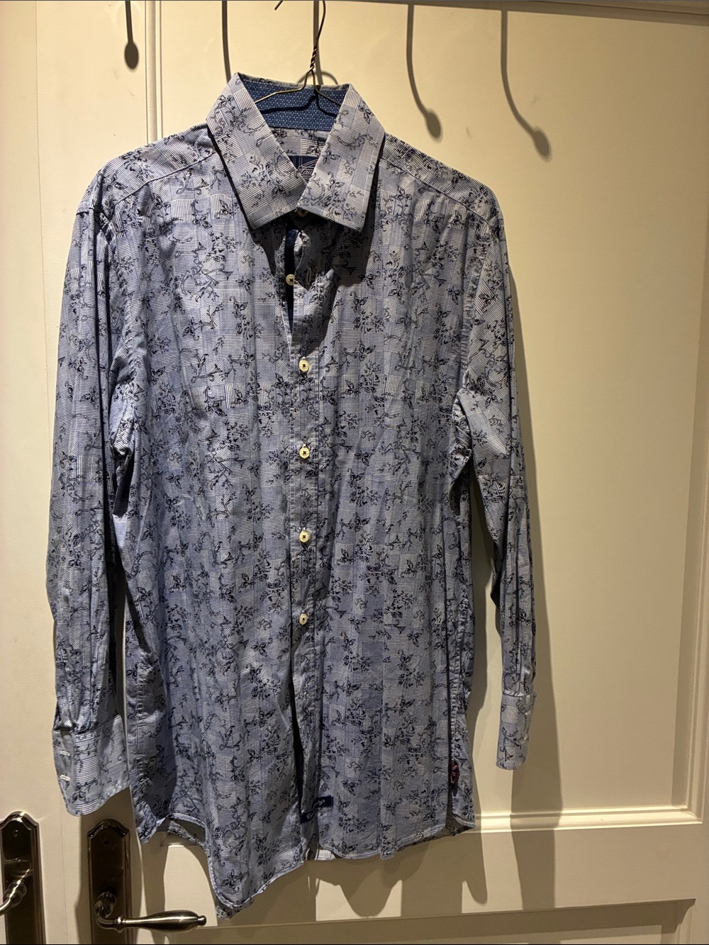 English Laundry Mens Blue Floral Micro Grid Long Sleeve Button Down Shirt 👵MT